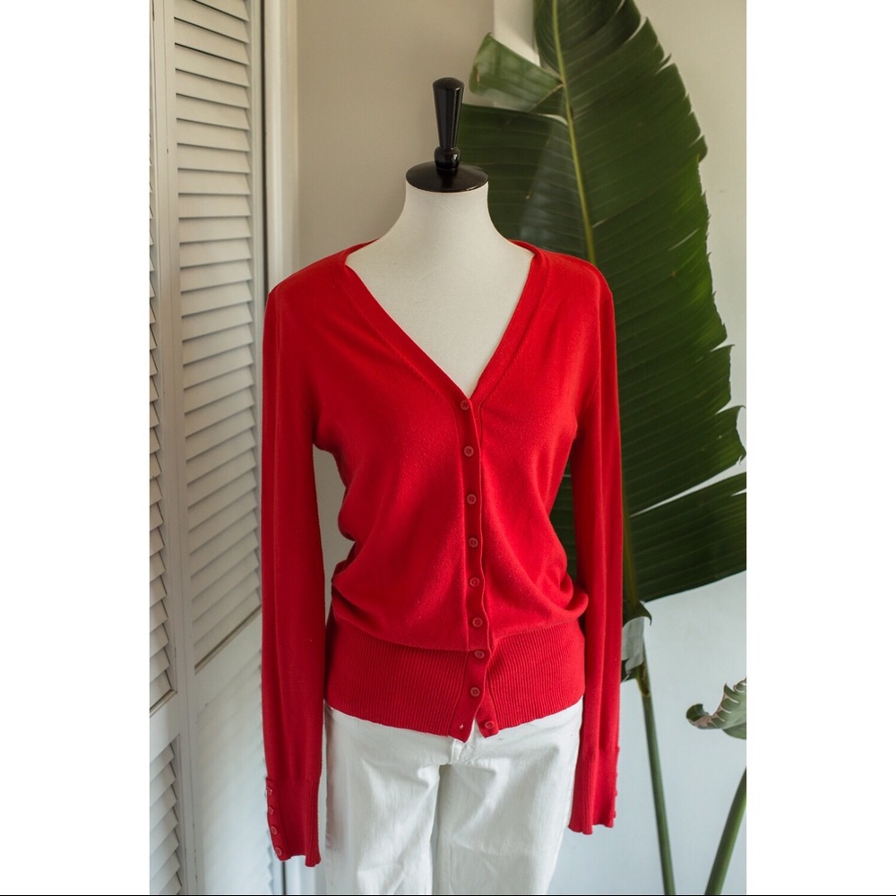 Red button down cardigan